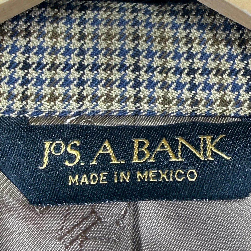 Jos. A. Bank Signature Gold Blazer Mens 44R Tan Silk Wool Houndstooth Sport Coat